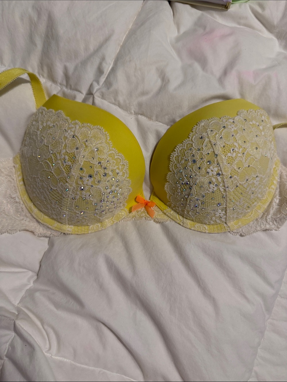 Victoria's Secret Yellow Lace Push-Up Bra with Crystal Accents
